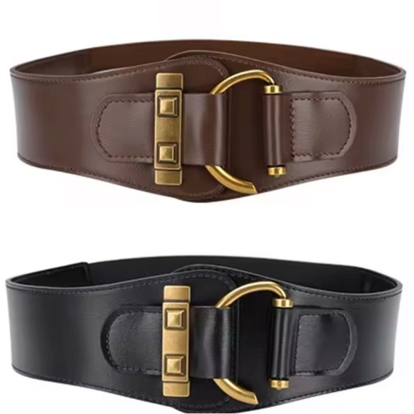 Accessories - Women’s PU Wide Leather Waist Belt in Black or Dark Brown